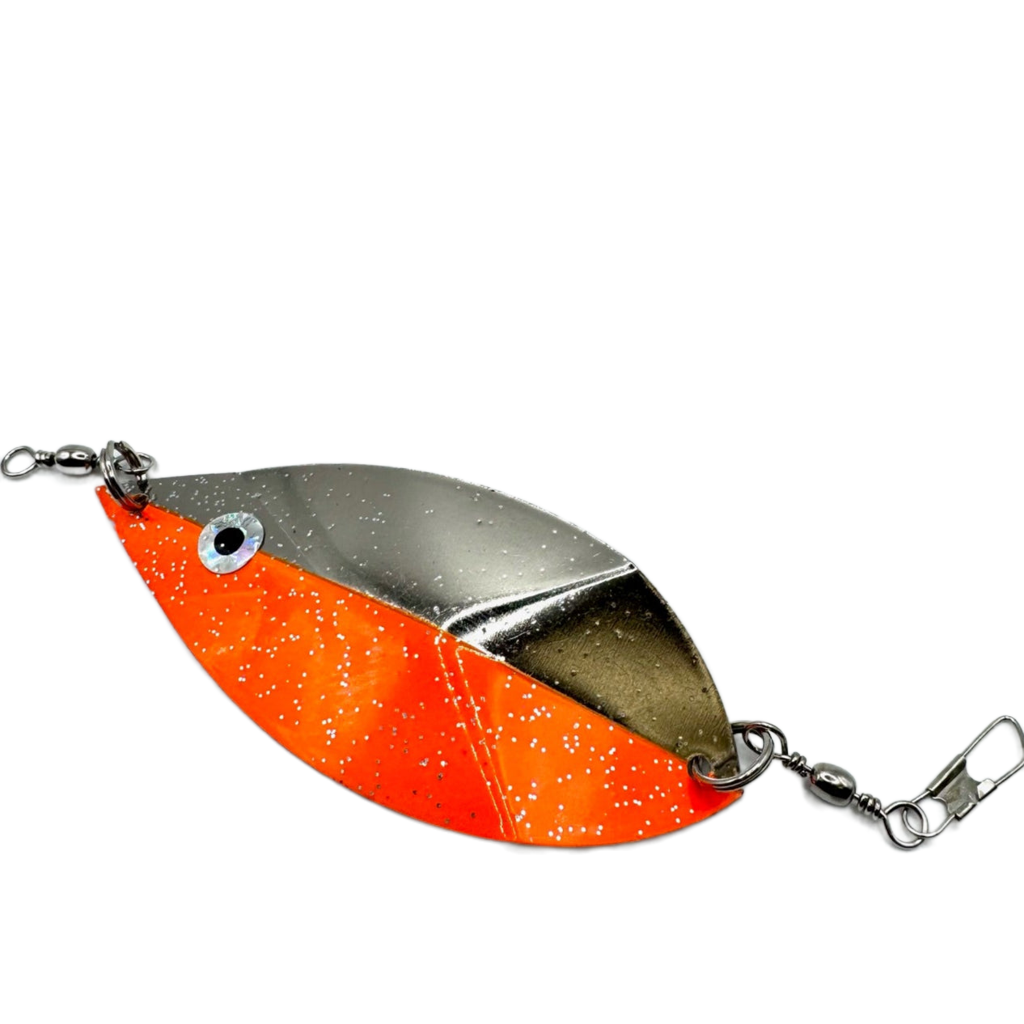 Magnum Willow Leaf Dodger Orange sparkle trolling dodger