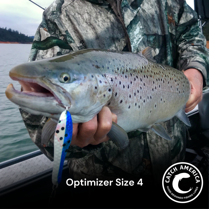 Optimizer Size 4 trolling spoon for striped bass, rainbow trout, and landlocked salmon