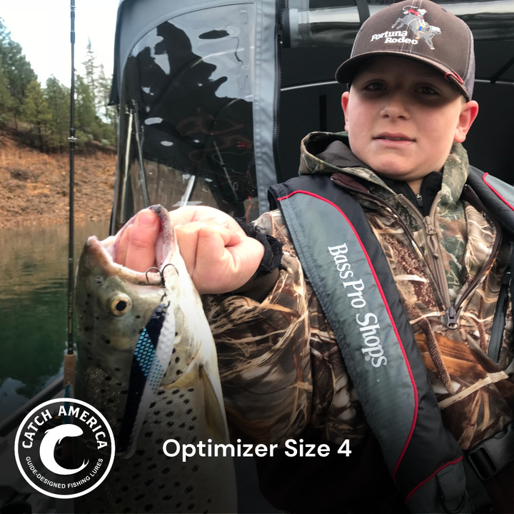 Optimizer Size 4 trolling spoon for striped bass, rainbow trout, and landlocked salmon