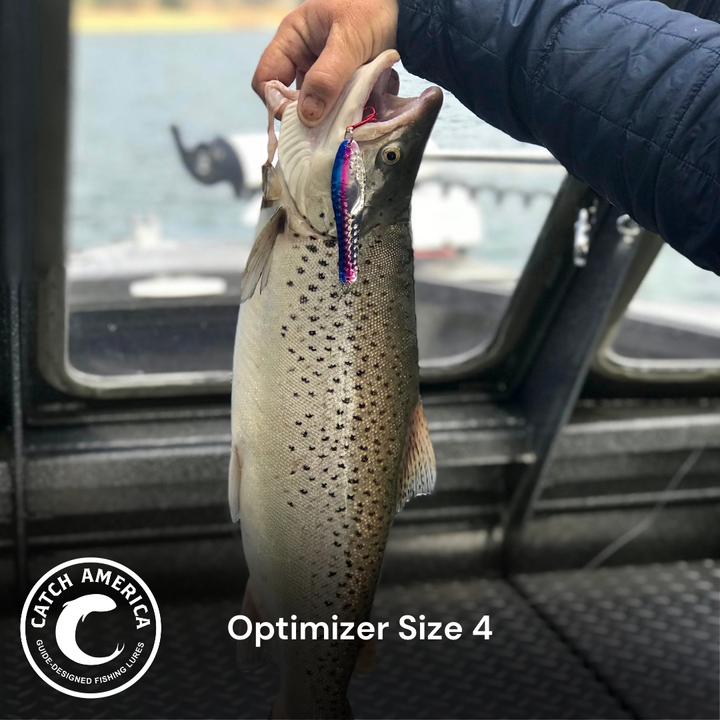 Optimizer Size 4 trolling spoon for striped bass, rainbow trout, and landlocked salmon