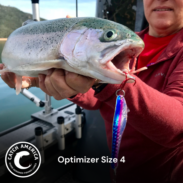 Optimizer Size 4 trolling spoon for striped bass, rainbow trout, and landlocked salmon