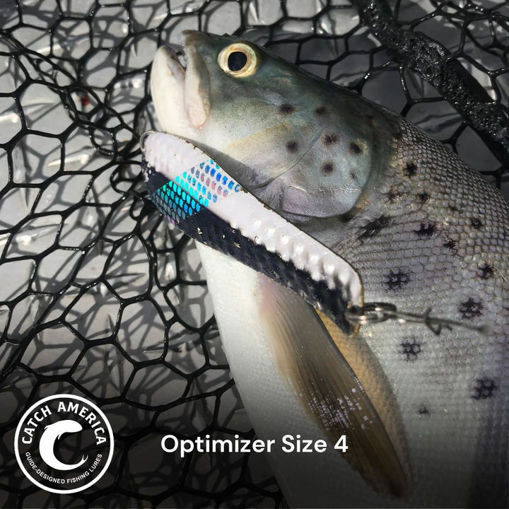 Optimizer Size 4 trolling spoon for striped bass, rainbow trout, and landlocked salmon