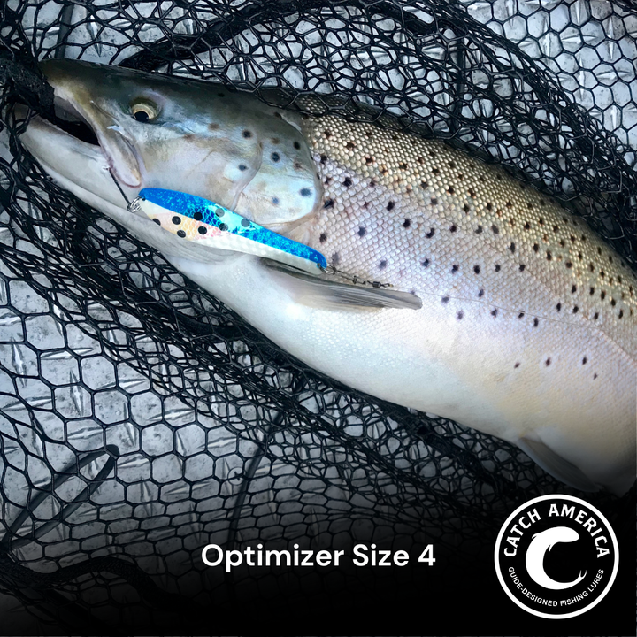 Optimizer Size 4 trolling spoon for striped bass, rainbow trout, and landlocked salmon
