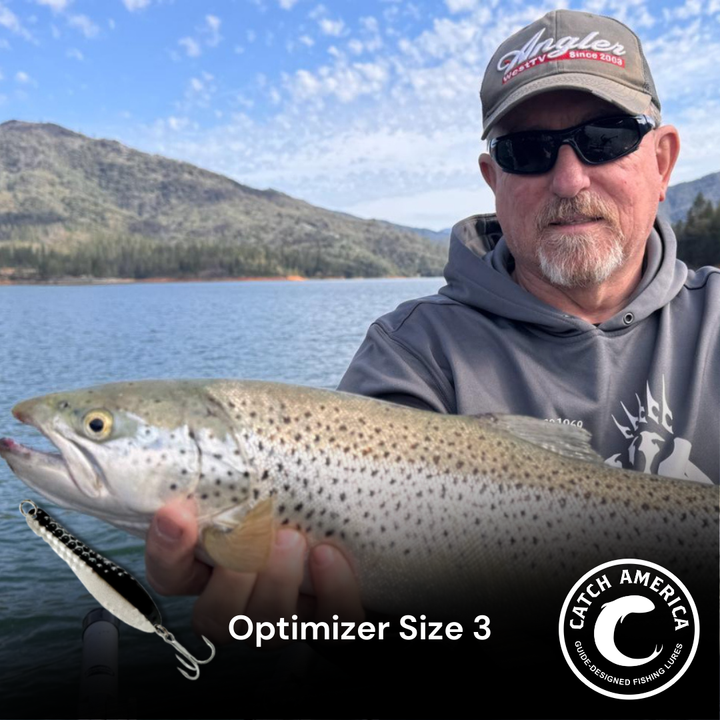 Optimizer Size 3 trolling spoon for trout, salmon, and striped bass