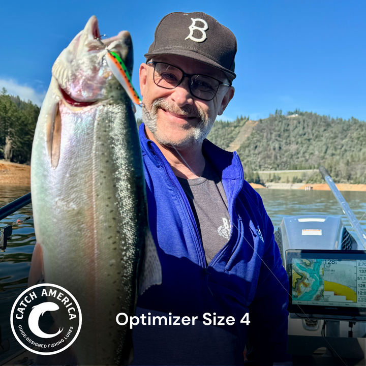 Optimizer Size 4 trolling spoon for striped bass, rainbow trout, and landlocked salmon