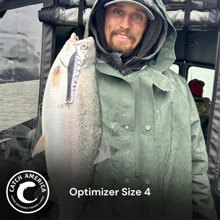 Optimizer Size 4 trolling spoon for striped bass, rainbow trout, and landlocked salmon