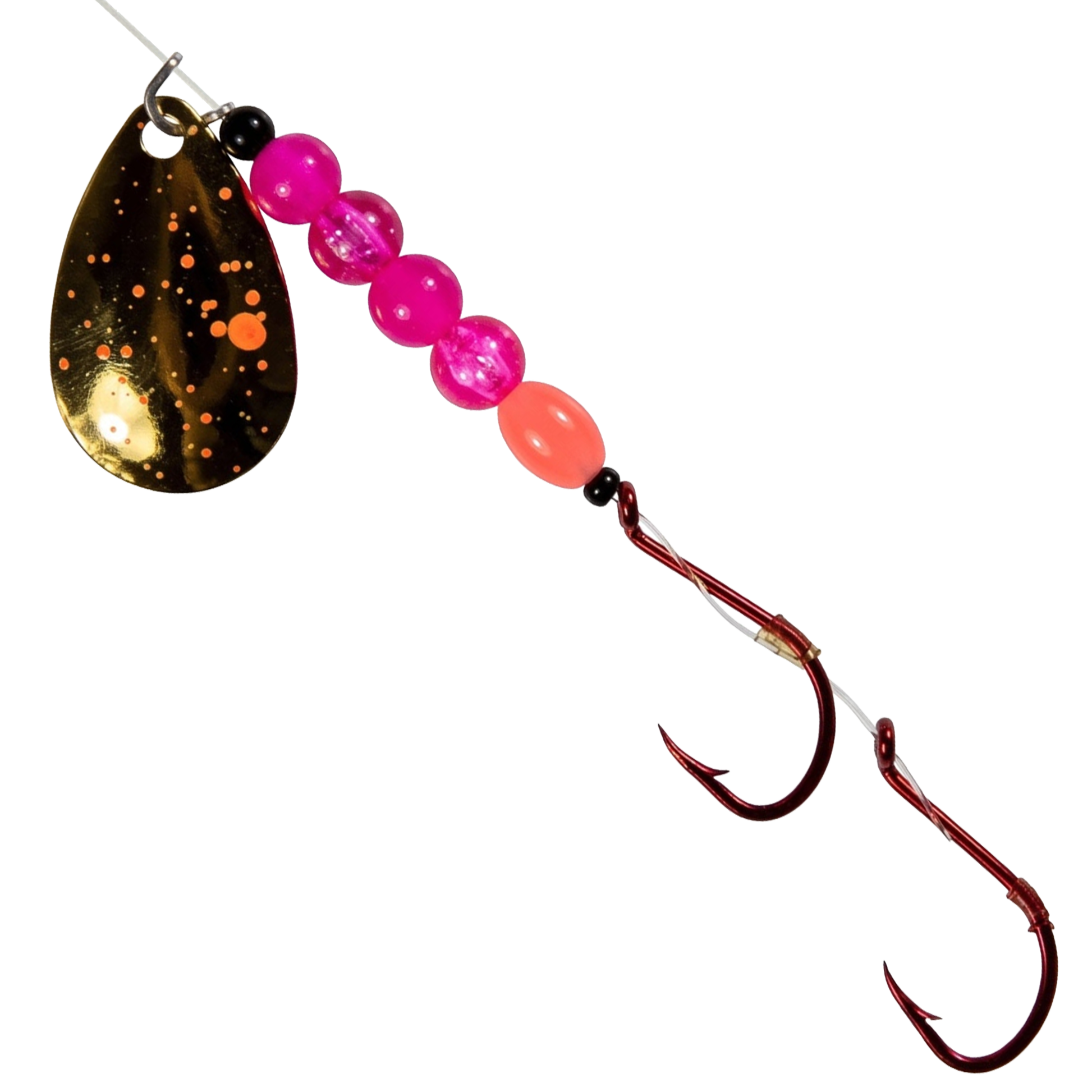 Uncle Larry's UV Glow Tiger Spinners in Special UV Glow - Copper/Pink for king salmon, kokanee, landlocked salmon - Catch America product image