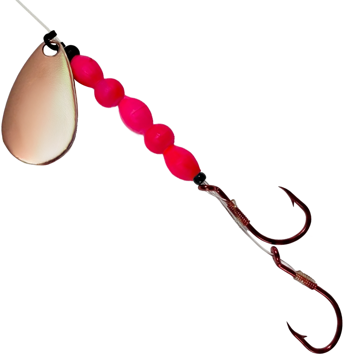 Uncle Larry's UV Glow Tiger Spinners in Copper Pink for king salmon, kokanee, landlocked salmon - Catch America product image