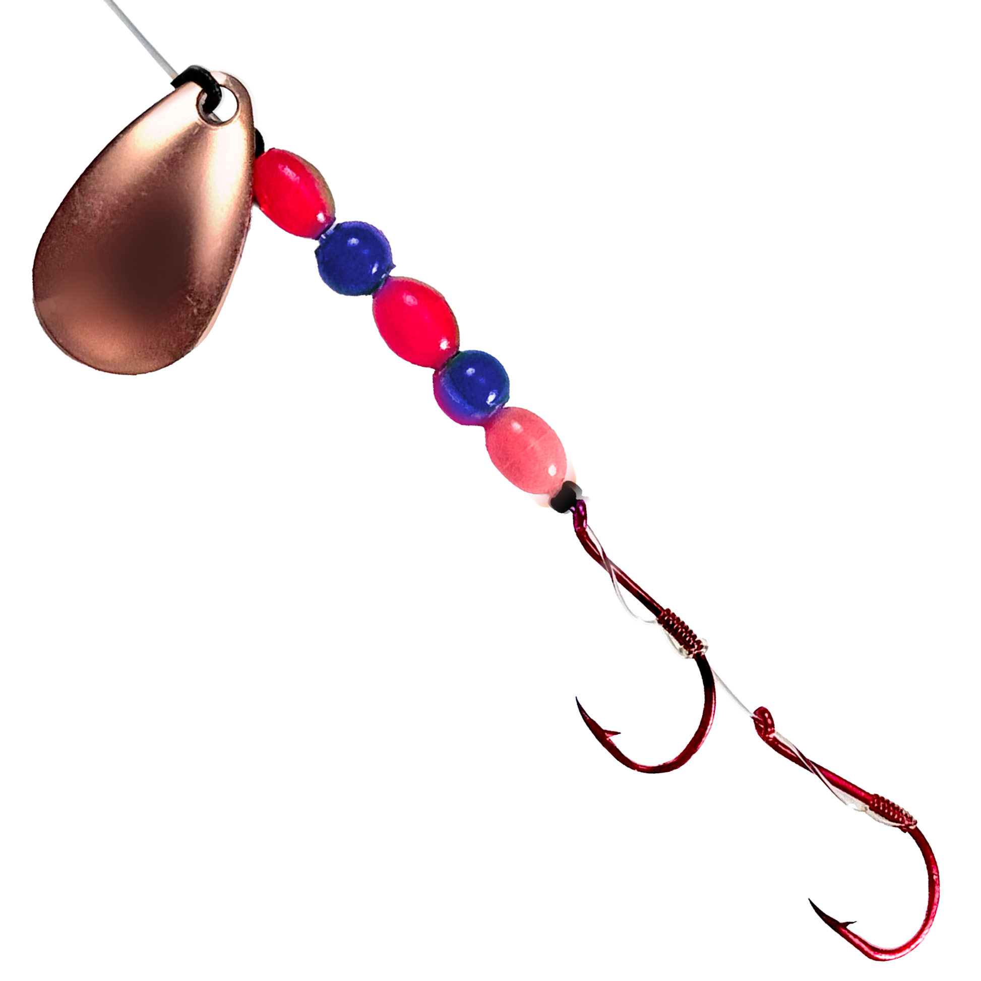 Uncle Larry's UV Glow Tiger Spinners in Copper Pink & Blue for king salmon, kokanee, landlocked salmon - Catch America product image