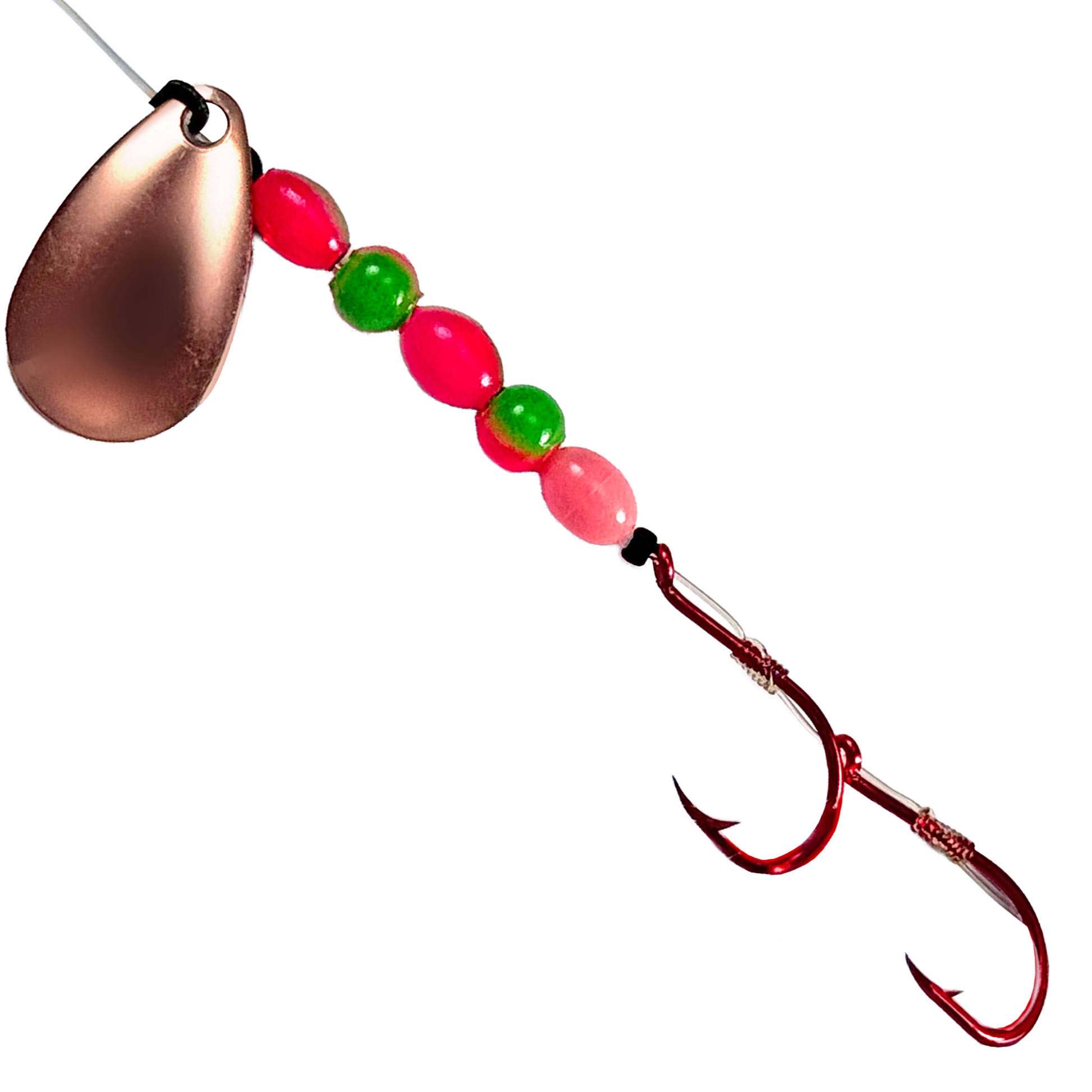 Uncle Larry's UV Glow Tiger Spinners in Copper Pink & Green for king salmon, kokanee, landlocked salmon - Catch America product image