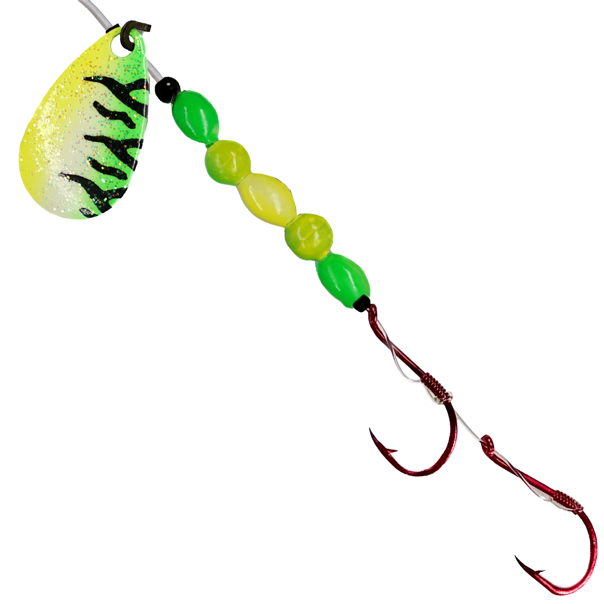 Uncle Larry's UV Glow Tiger Spinners in Green Tiger for king salmon, kokanee, landlocked salmon - Catch America product image