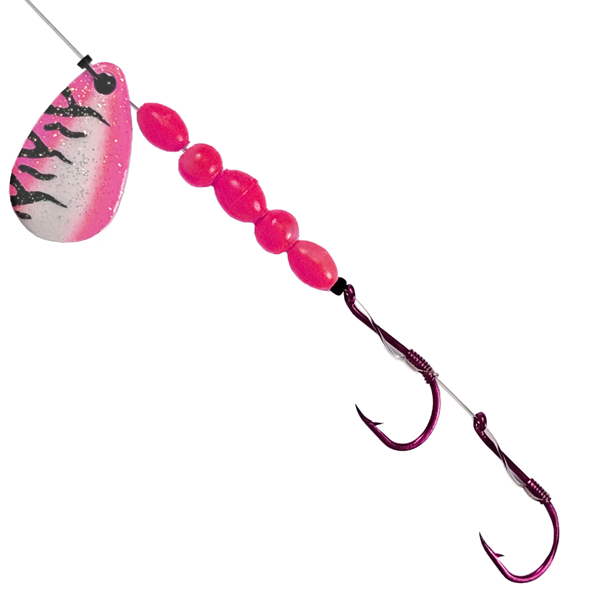 Uncle Larry's UV Glow Tiger Spinners in Pink Tiger for king salmon, kokanee, landlocked salmon - Catch America product image