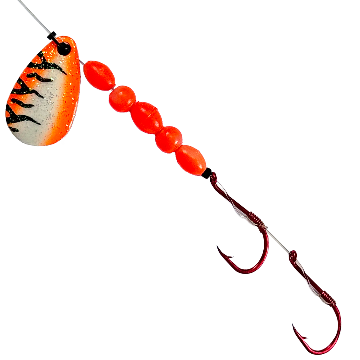 Uncle Larry's UV Glow Tiger Spinners in Two Hot Tiger for king salmon, kokanee, landlocked salmon - Catch America product image