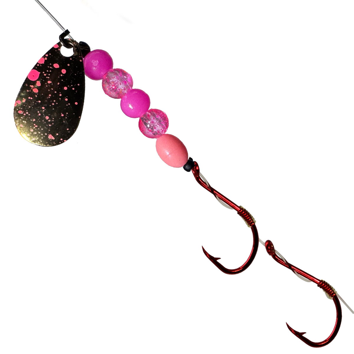 Uncle Larry's UV Glow Tiger Spinners in Special UV Glow - Pink/Gold for king salmon, kokanee, landlocked salmon - Catch America product image