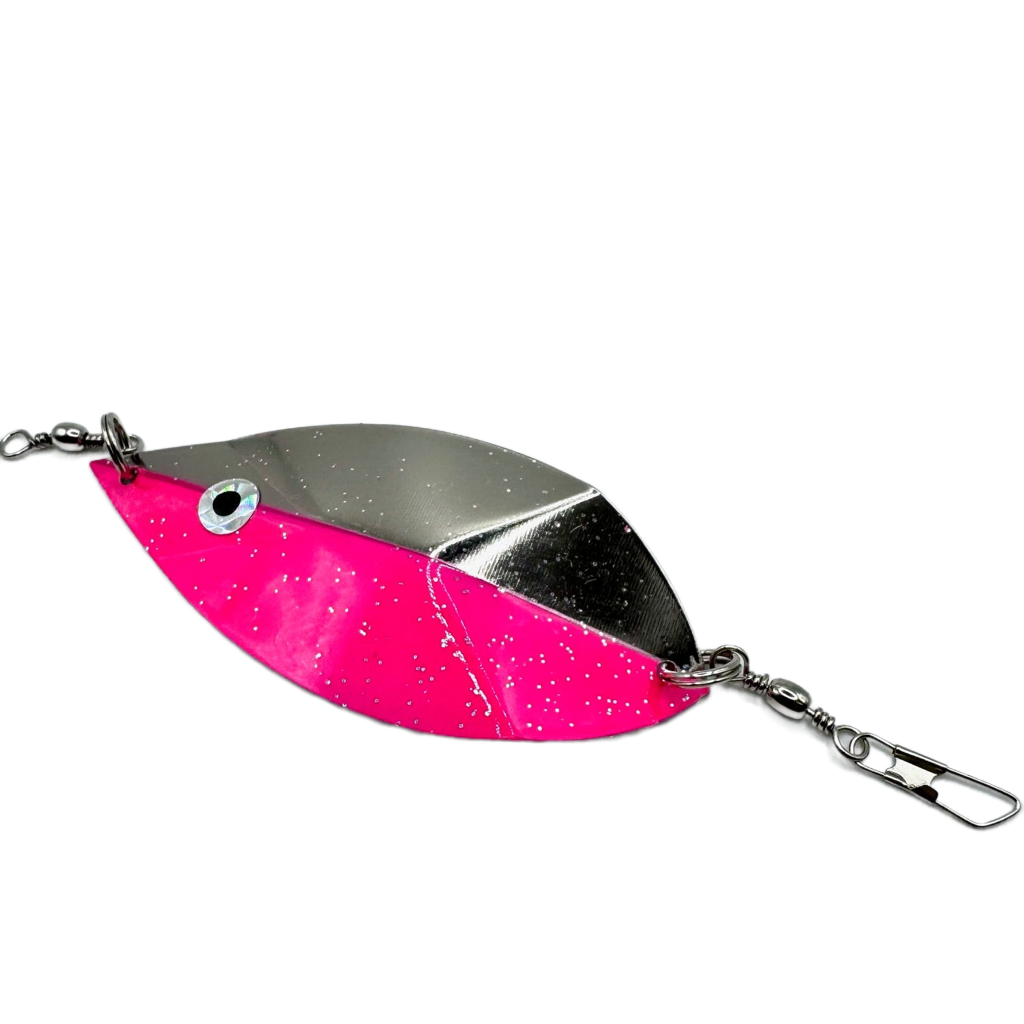 Magnum Willow Leaf Dodger Pink sparkle lure for salmon